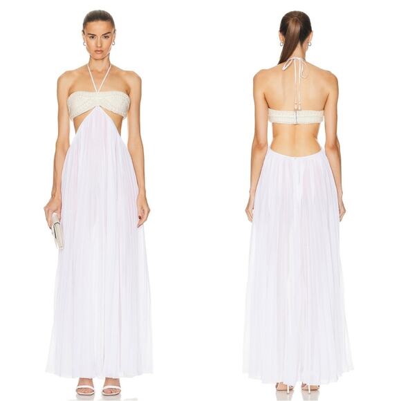 Retrofete Ximena Pearl Embellished Cutout Pleated White Maxi Dress Size XL - Picture 1 of 10